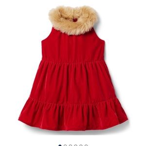 Janie and Jack VELVET FAUX FUR COLLARED DRESS